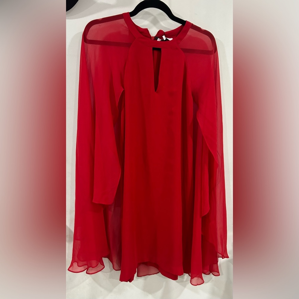 Parker red dress flowy sleeves
